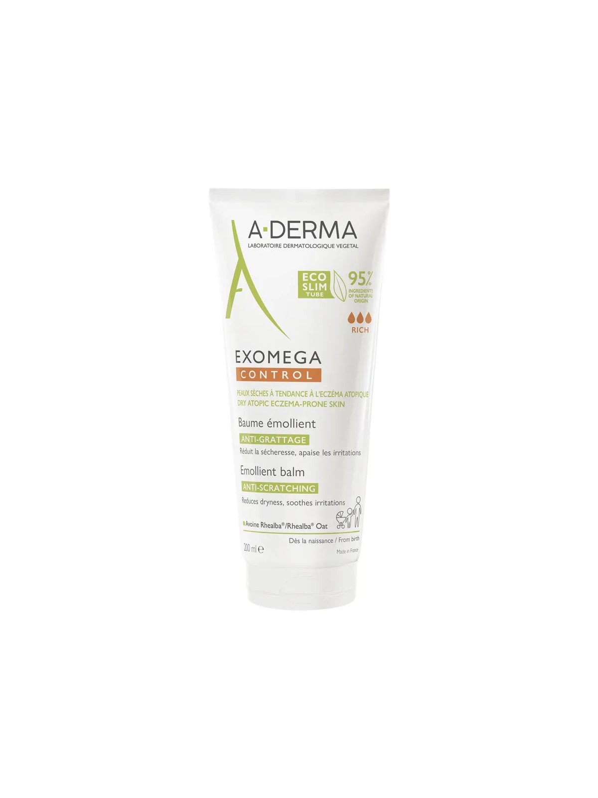 A-Derma Exomega Control Baume Emollient Anti-grattage Peaux sèches à tendance à l'eczéma atopique 200ml