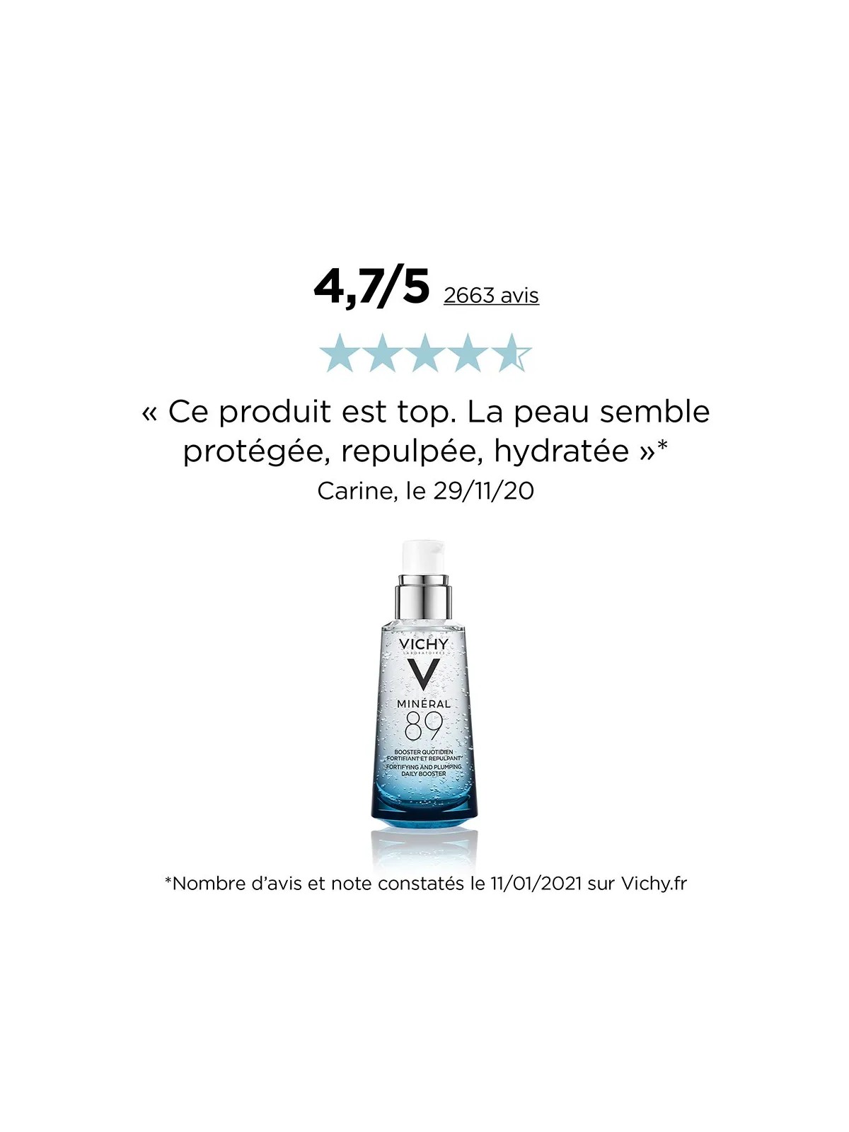 Vichy Mineral 89 Sérum Booster quotidien fortifiant et repulpant à l'acide hyaluronique 50ml