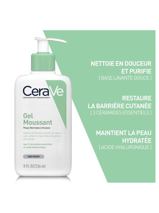 Cerave Cleanse Visage Gel Moussant Visage Et Cou Peaux Normales A Grasses 473 ml