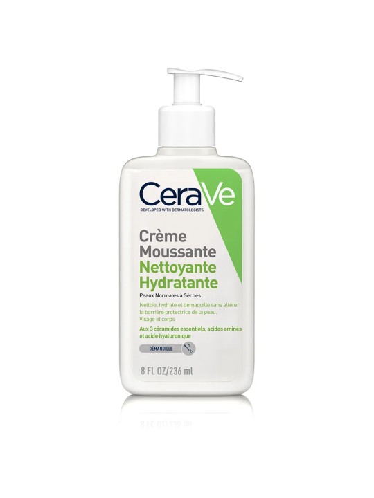 Cerave Cleanse Visage Creme Moussante Nettoyante Hydratante Peaux Normales à Sèches 236ml