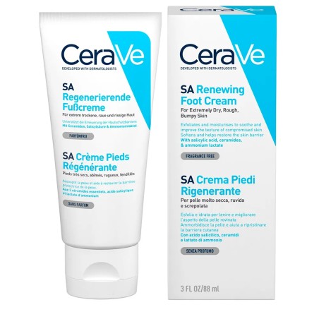 Cerave Body SA Creme Pieds Regenerante Pieds Tres Secs Abimes Rugueux 88ml