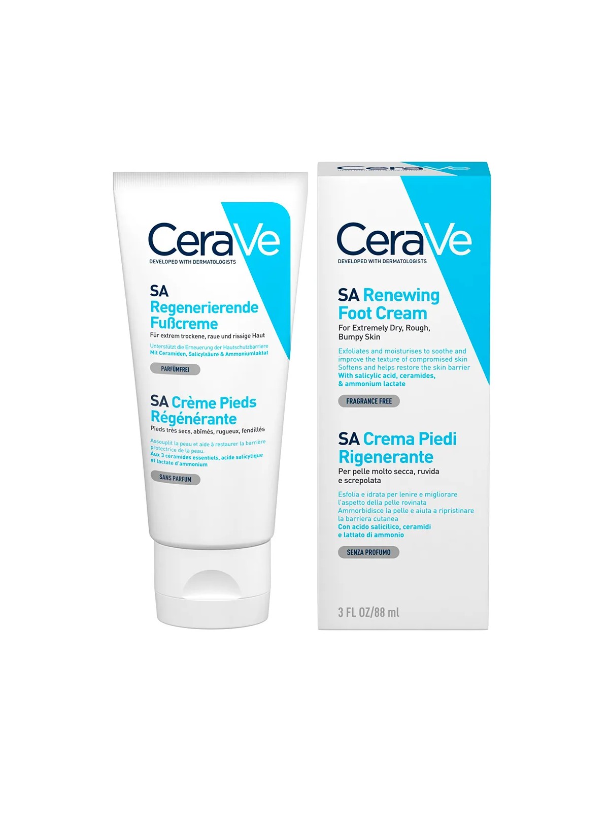 Cerave Body SA Creme Pieds Regenerante Pieds Tres Secs Abimes Rugueux 88ml