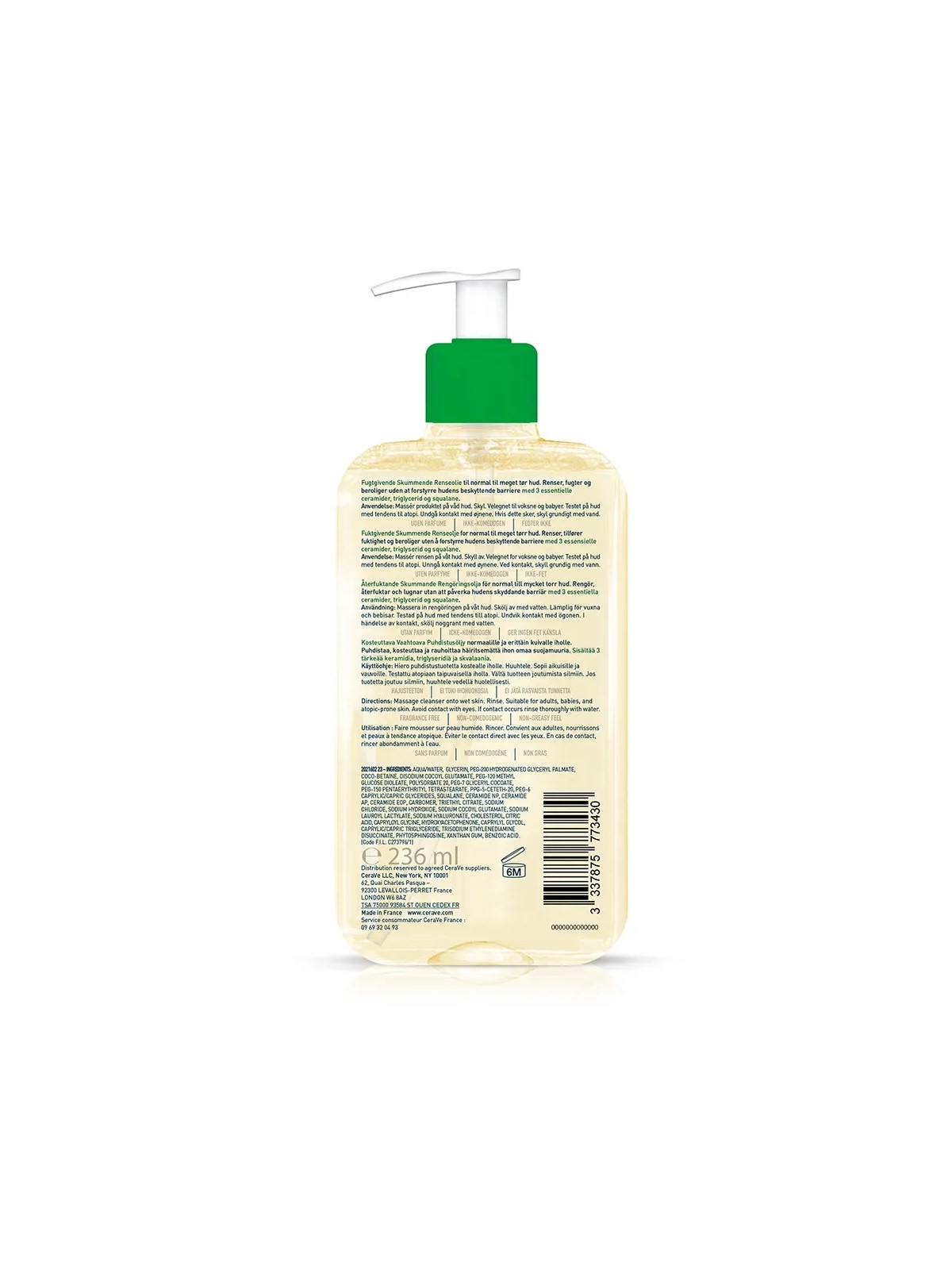 Cerave Cleanse Corps Huile Lavante Moussante Hydratante peaux normales à très sèches 236ml