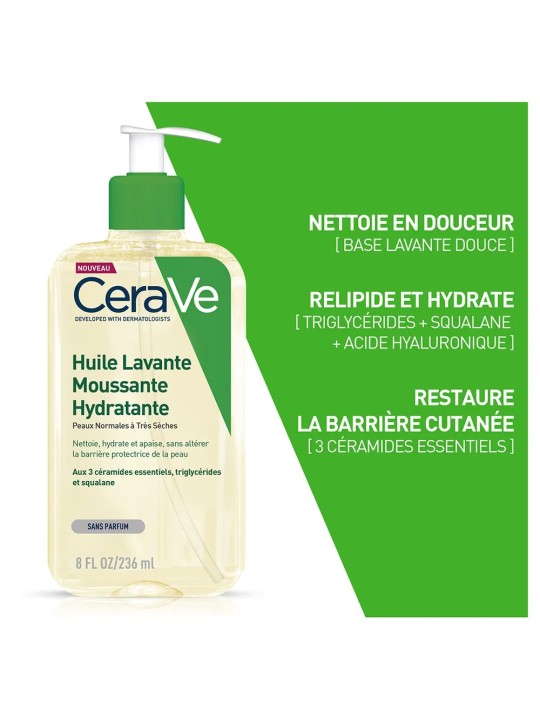 Cerave Cleanse Corps Huile Lavante Moussante Hydratante peaux normales à très sèches 236ml