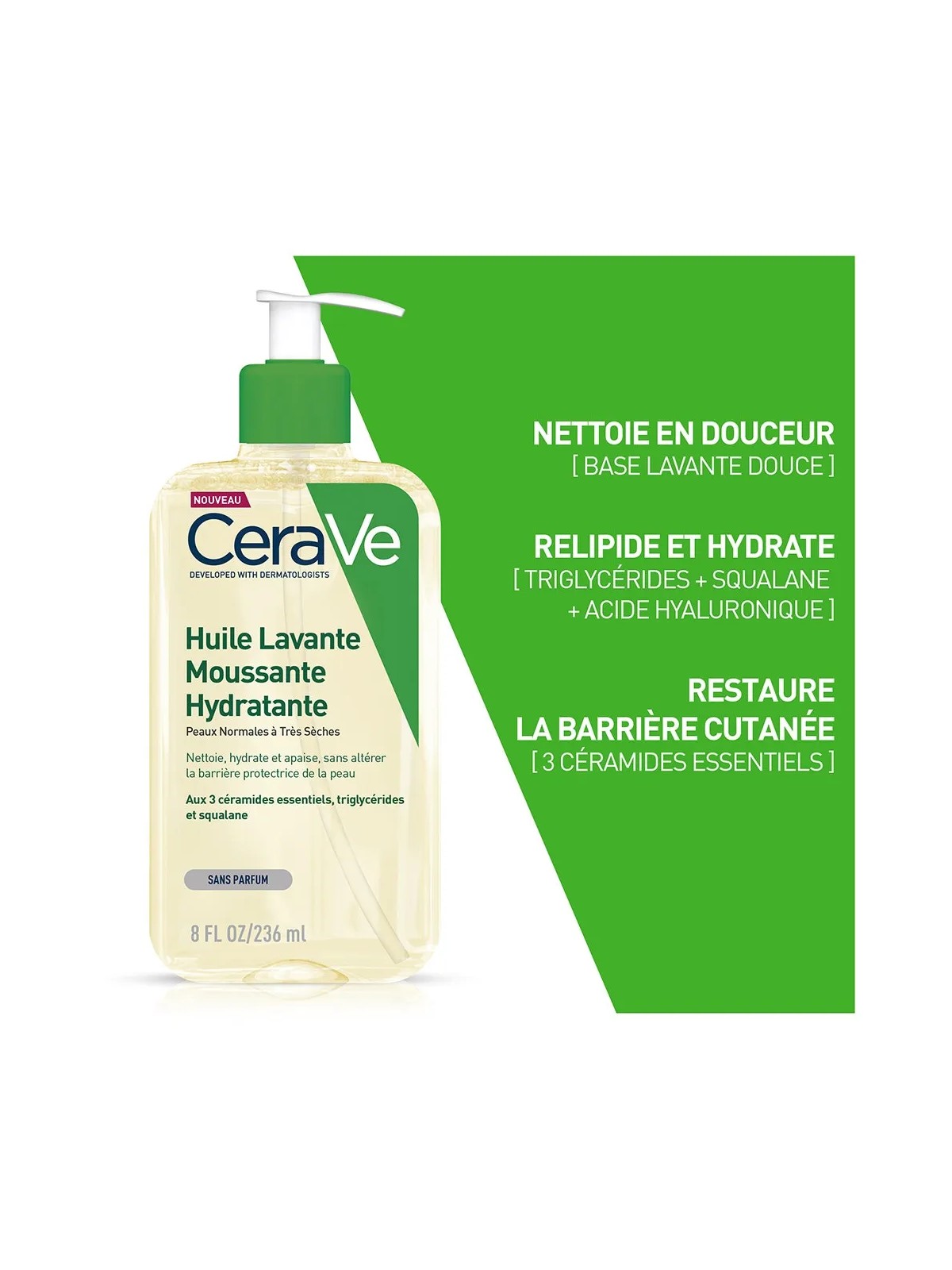 Cerave Cleanse Corps Huile Lavante Moussante Hydratante peaux normales à très sèches 236ml