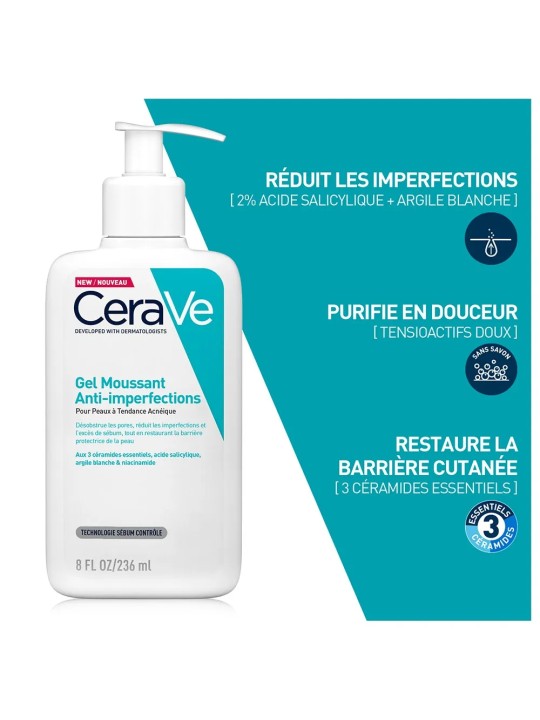 Cerave Face Gel Moussant Anti-imperfections Peaux à imperfections et à tendance acnéique 236ml