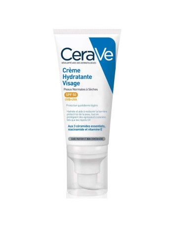 Cerave Crème Hydratante Visage SPF50 Peaux Normales à Sèches 52ml