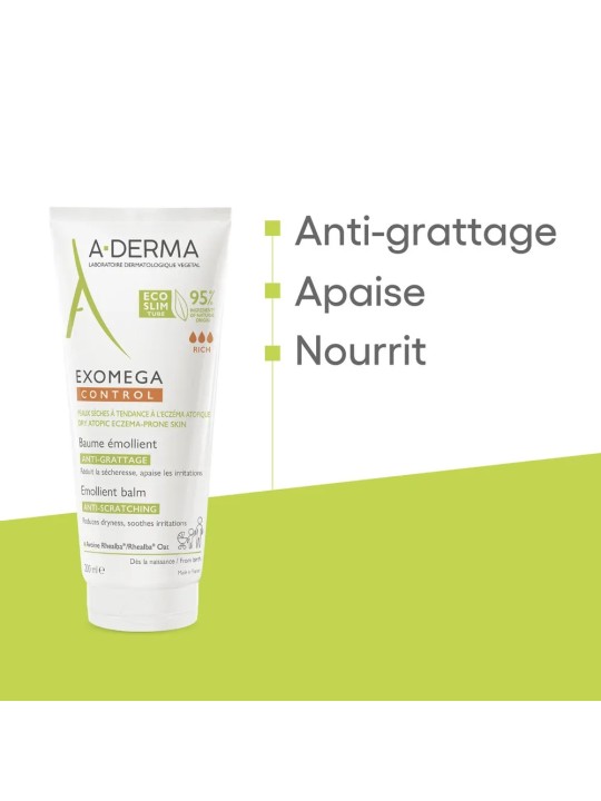 A-Derma Exomega Control Baume Emollient Anti-grattage Peaux sèches à tendance à l'eczéma atopique 200ml