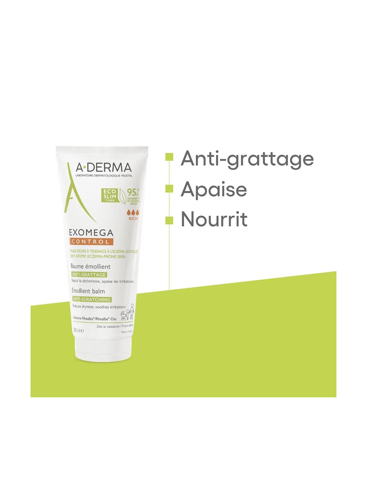 A-Derma Exomega Control Baume Emollient Anti-grattage Peaux sèches à tendance à l'eczéma atopique 200ml