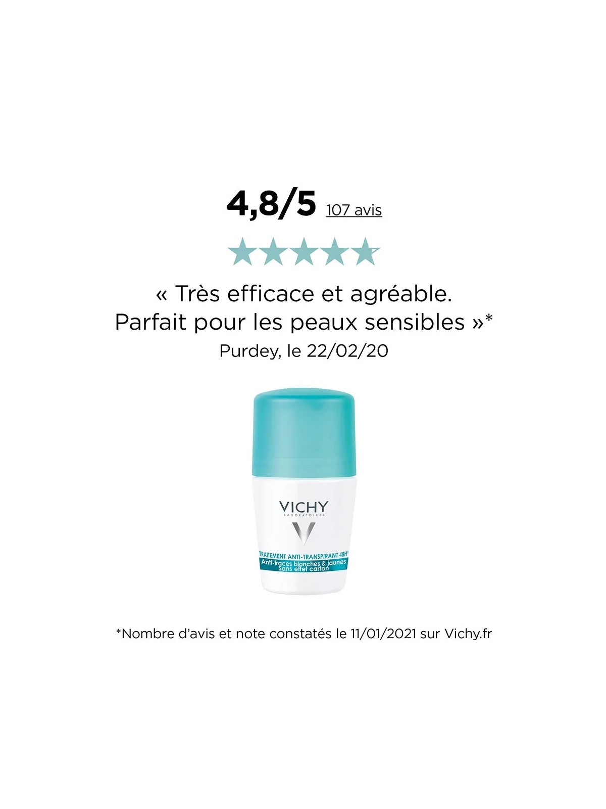 Vichy Déodorant Anti-transpirant Anti-traces Roll-on 50ml