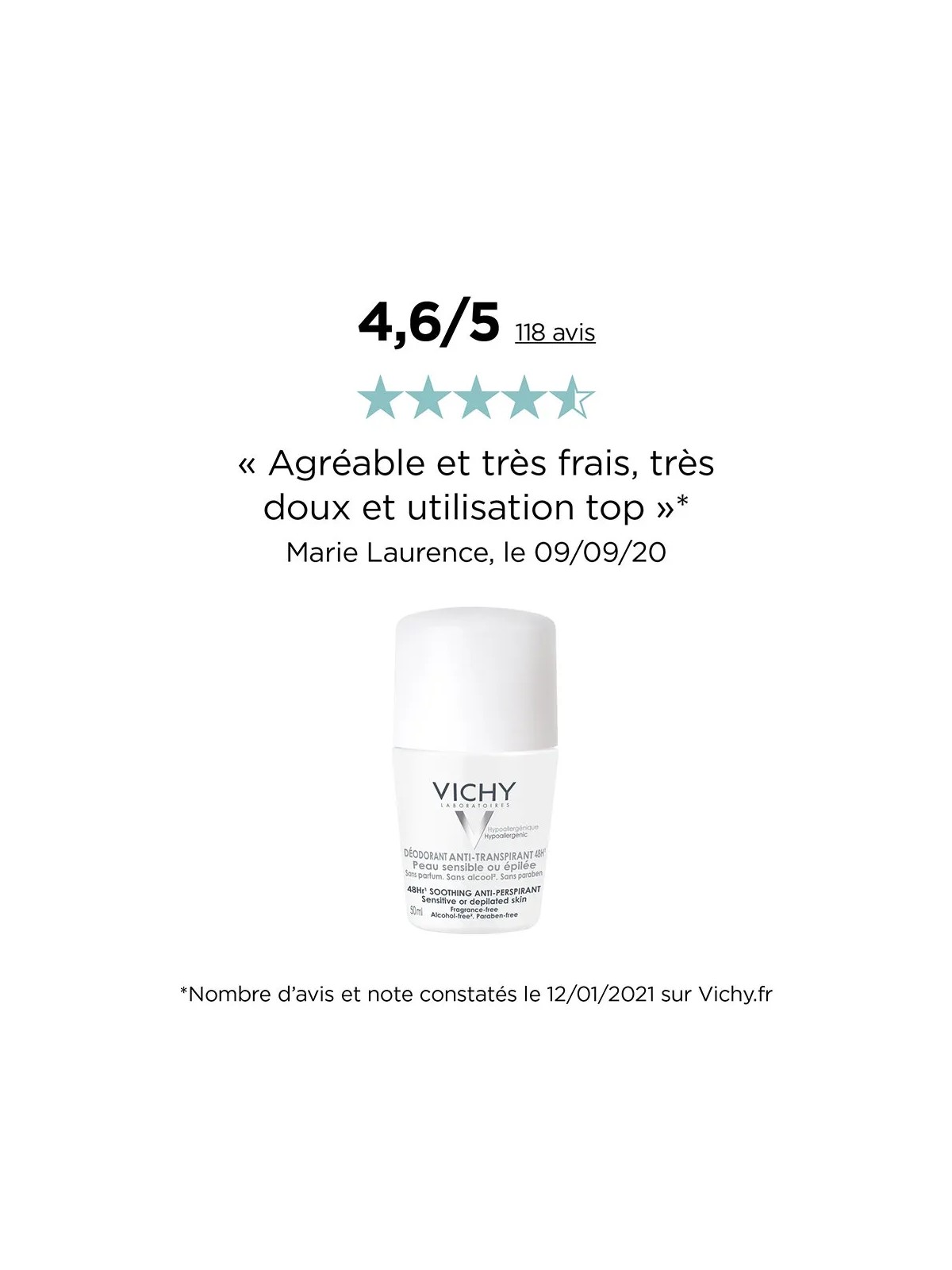 Vichy Déodorant Anti Transpirant Efficace 48h Peaux Sensibles 50ml