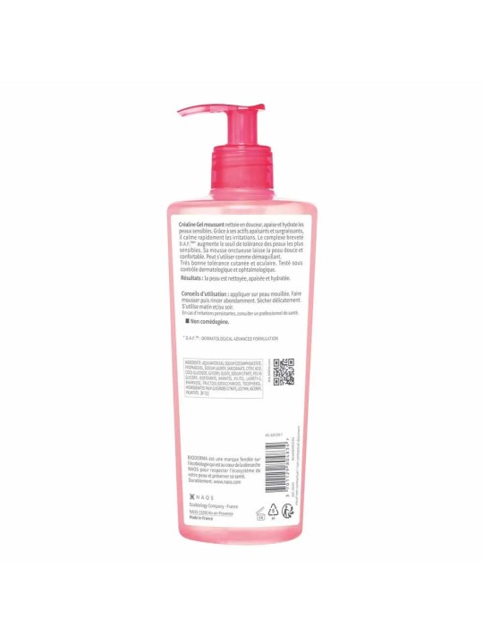 Bioderma Crealine Gel moussant Nettoyant apaisant micellaire Peaux sensibles 500ml