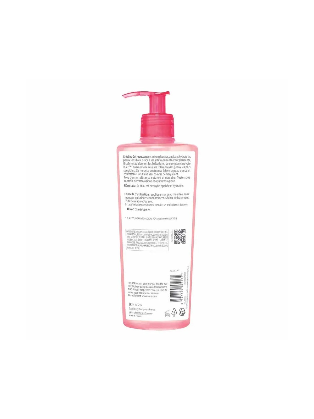 Bioderma Crealine Gel moussant Nettoyant apaisant micellaire Peaux sensibles 500ml