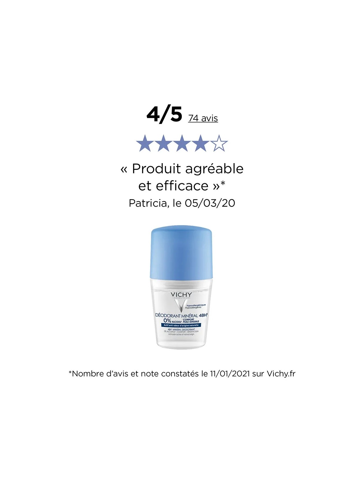 Vichy Minéral Deodorant 48h Roll-on Peaux Sensibles 50ml