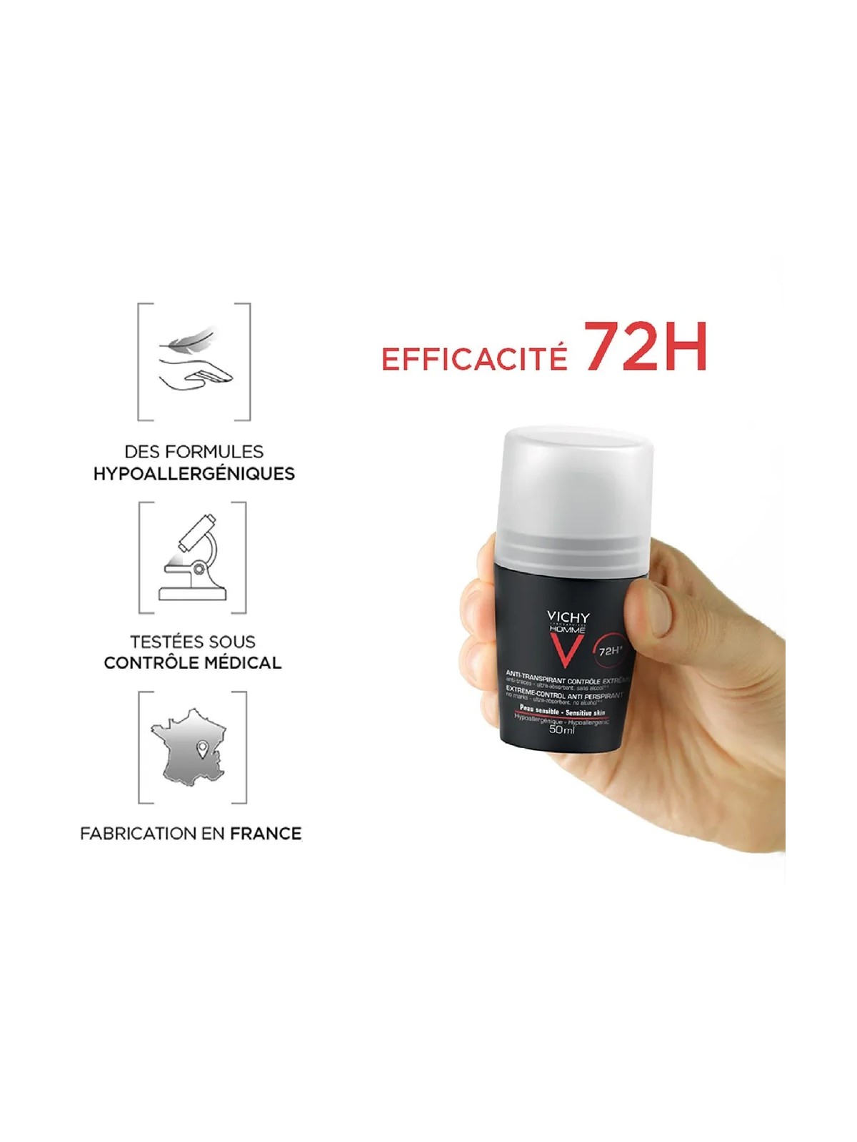 Vichy Homme Déodorant Anti transpirant 72h 50ml