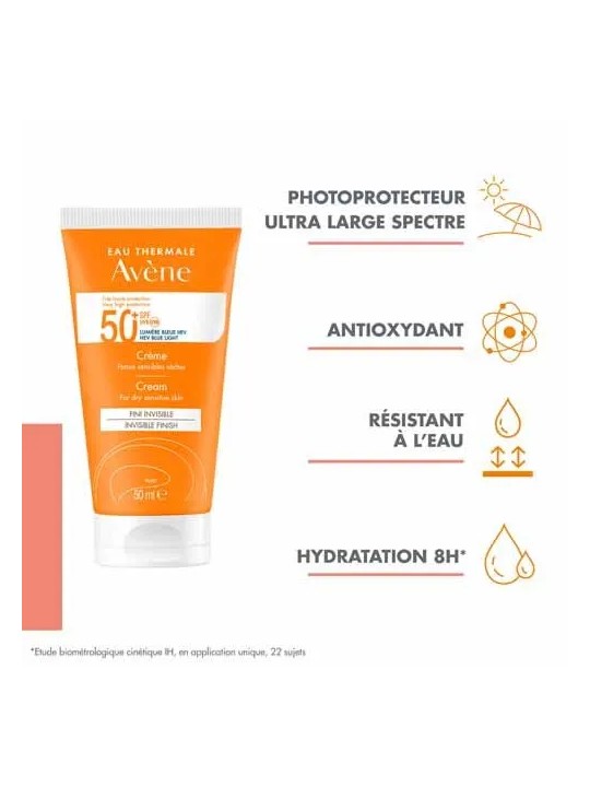 Avène Solaire Crème 50+ UVB UVA Lumière Bleue HEV Peaux sensibles sèches 50ml