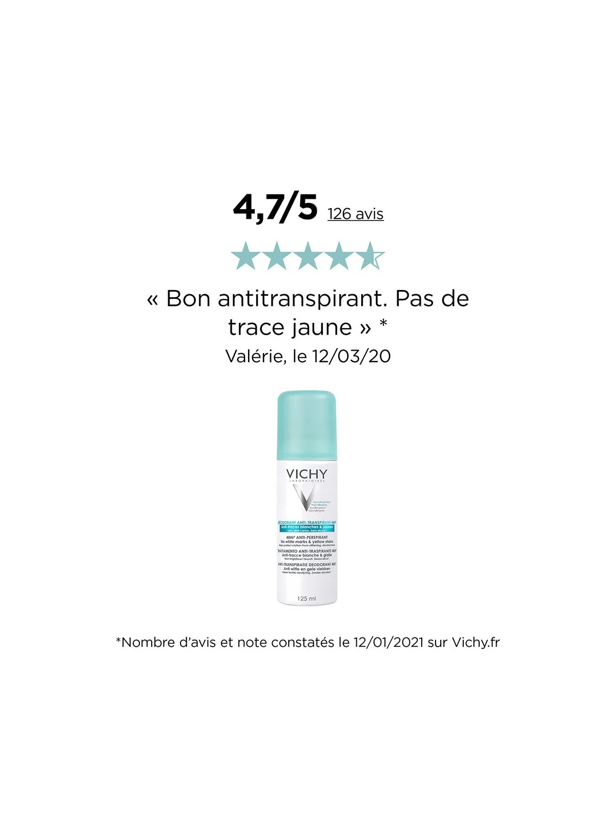 Vichy Déodorant Anti Transpirant Anti Trace Spray 125 ml