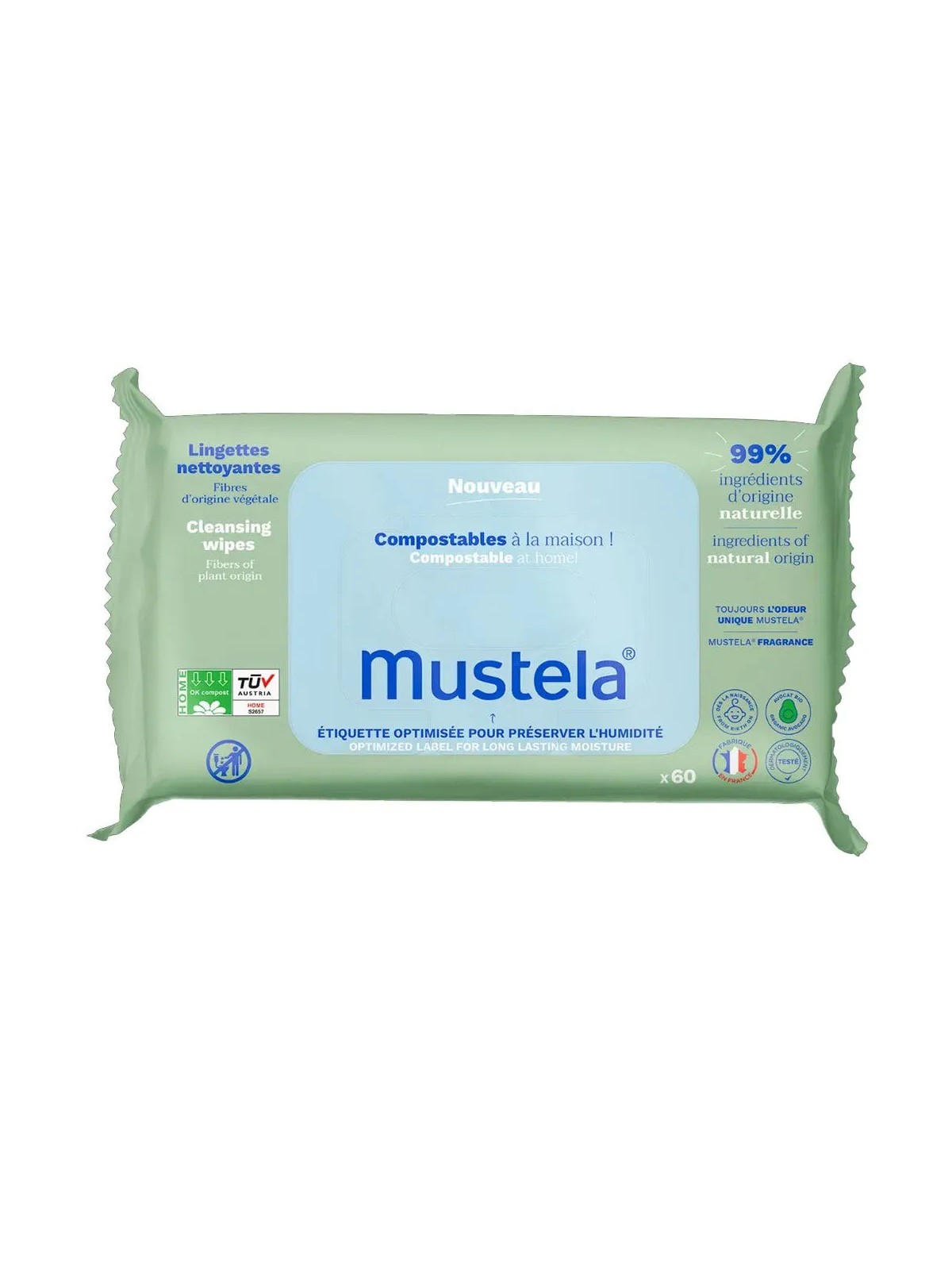 Mustela Lingettes Nettoyantes Compostables Parfumées x60