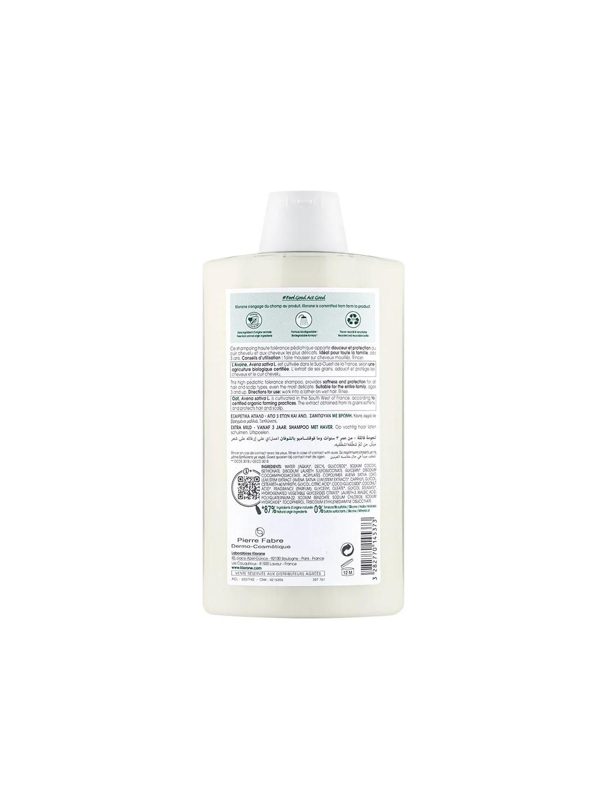 Klorane Avoine Shampoing Extra-doux Tous types de cheveux 400ml