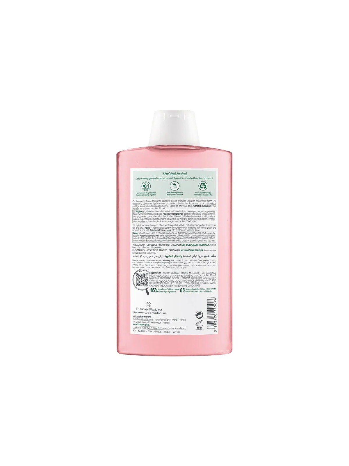 Klorane Pivoine Shampooing Apaisant Cuir chevelu sensible Bio 400ml