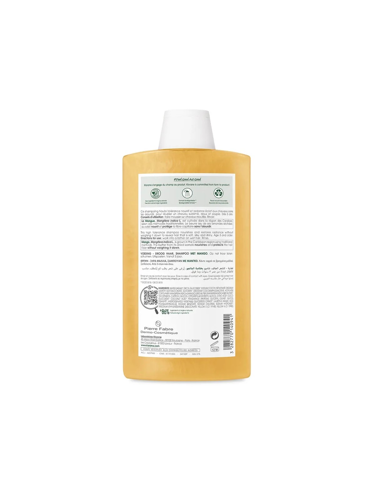 Klorane Mangue Shampooing Nutrition Cheveux Secs 400ml