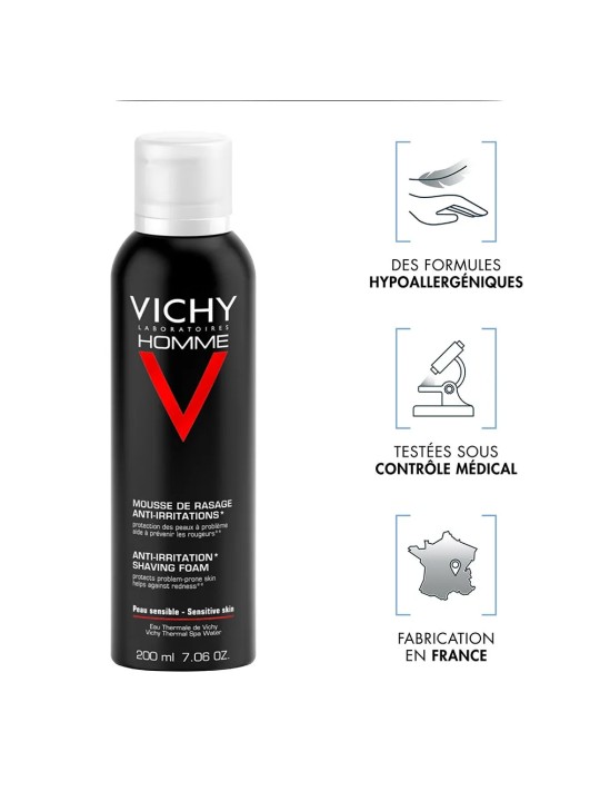 Vichy Homme Mousse A Raser Anti-irritations Vitamine C Peaux Sensibles 200ml