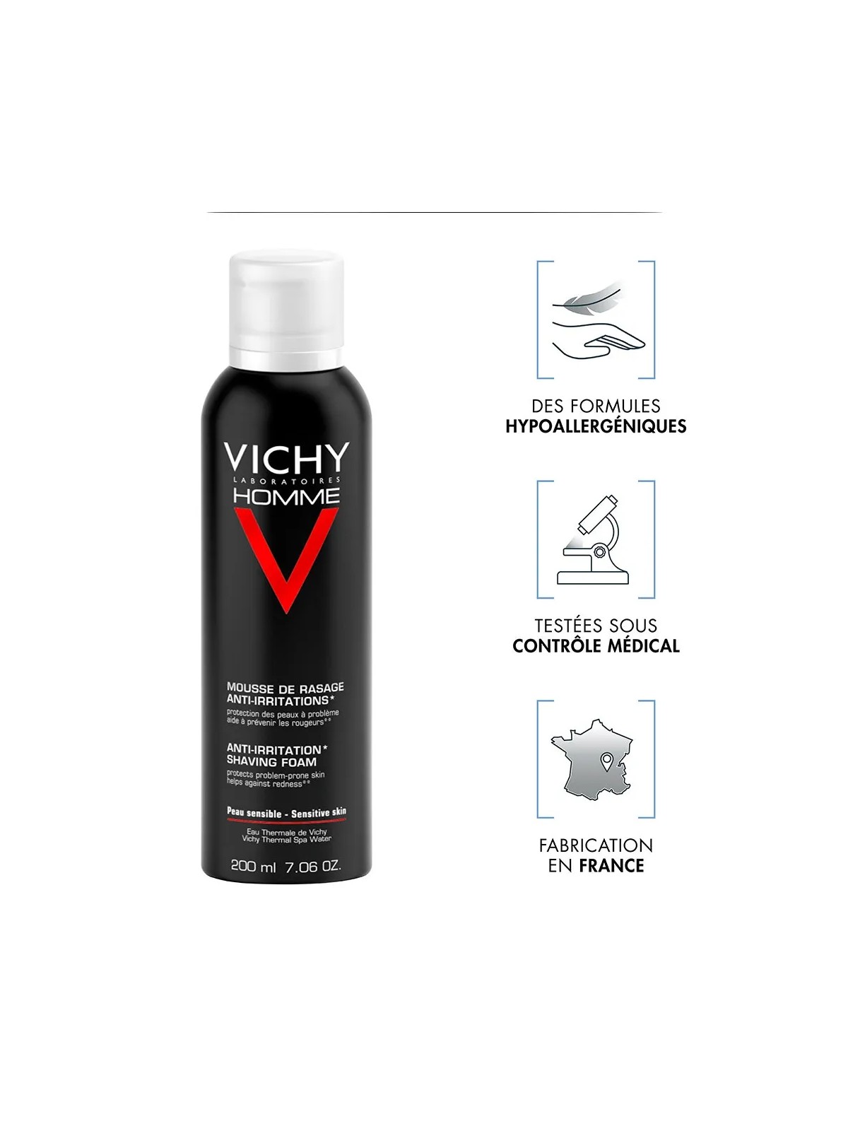 Vichy Homme Mousse A Raser Anti-irritations Vitamine C Peaux Sensibles 200ml