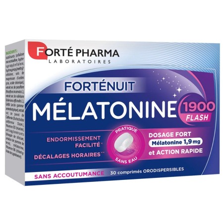 Forté Pharma Forté Nuit Mélatonine 1900 Flash Fort dosage sans accoutumance 30 comprimés orodispersibles