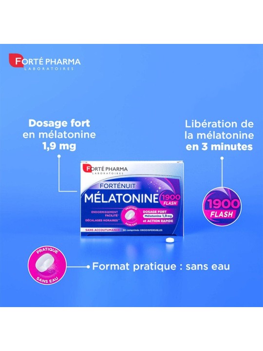 Forté Pharma Forté Nuit Mélatonine 1900 Flash Fort dosage sans accoutumance 30 comprimés orodispersibles