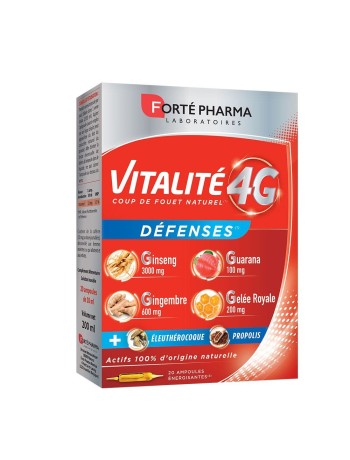Forté Pharma Vitalité 4G Dynamisant Naturel et Défenses au Ginseng et Gelée Royale et Propolis 20 ampoules