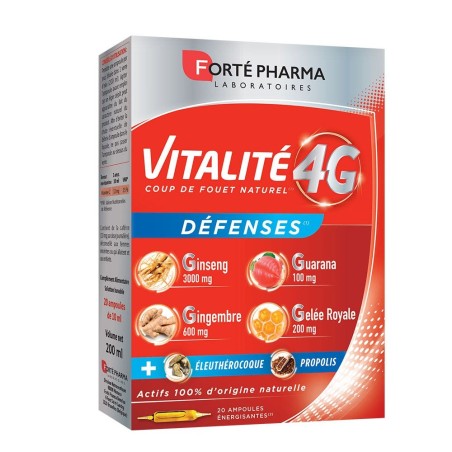 Forté Pharma Vitalité 4G Dynamisant Naturel et Défenses au Ginseng et Gelée Royale et Propolis 20 ampoules