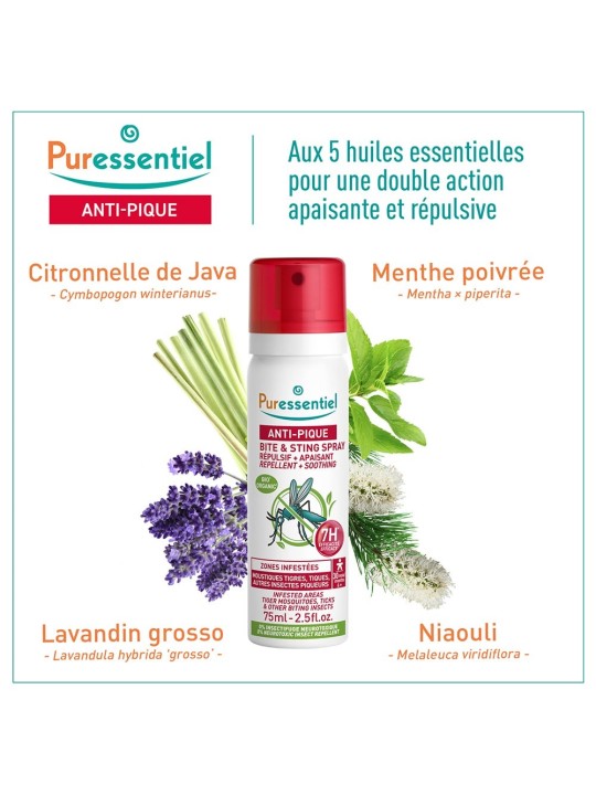 Puressentiel Anti-Pique Spray Repulsif Et Apaisant Anti-moustiques 75 ml