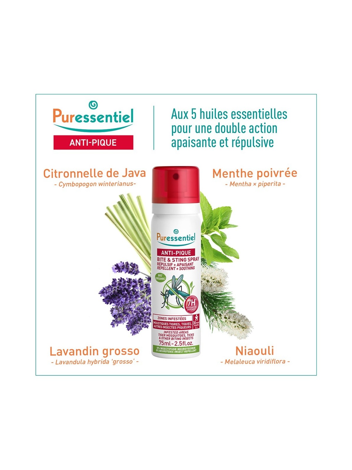 Puressentiel Anti-Pique Spray Repulsif Et Apaisant Anti-moustiques 75 ml