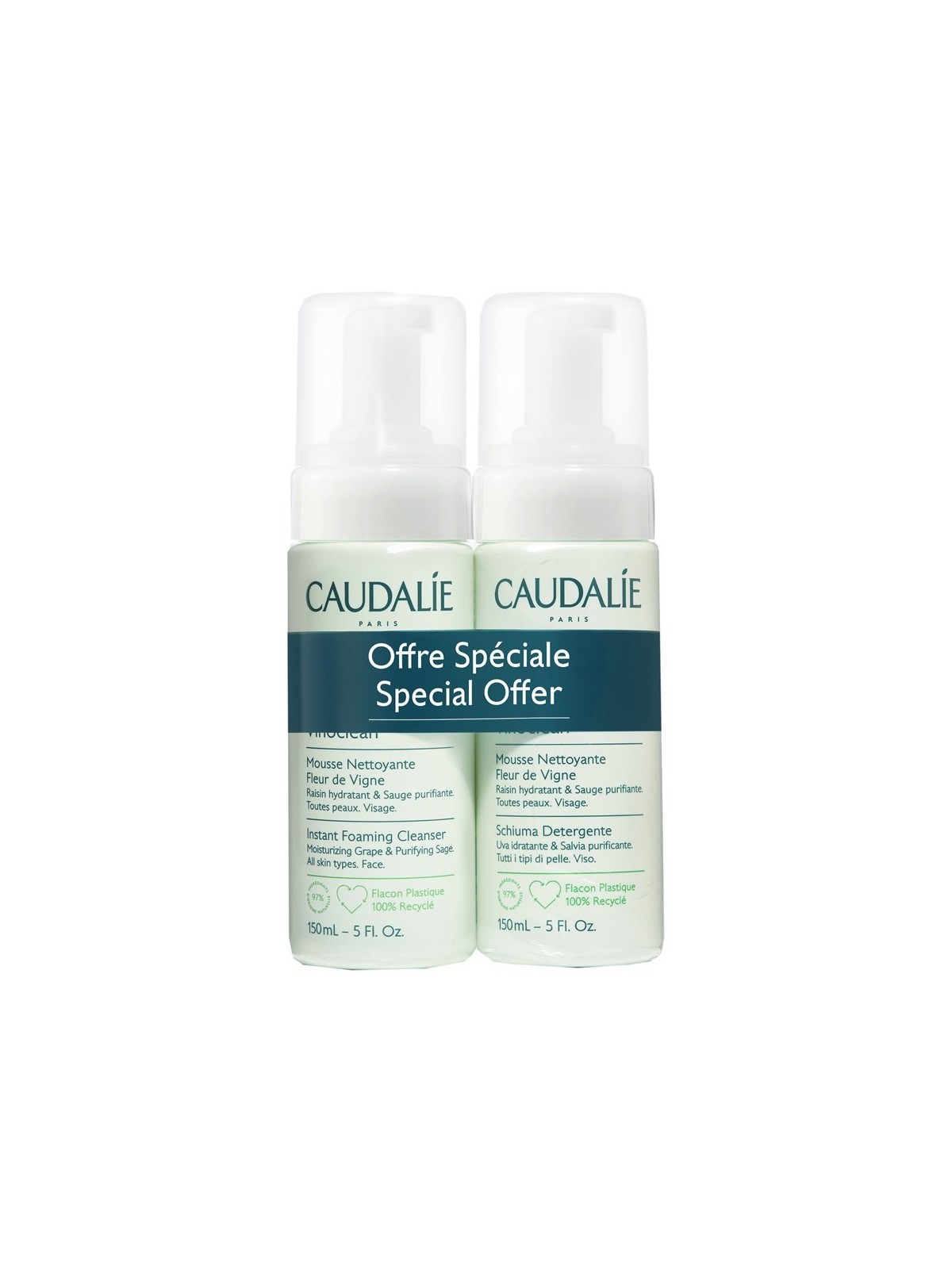 Caudalie Vinoclean Mousse Nettoyante Visage 2x150ml