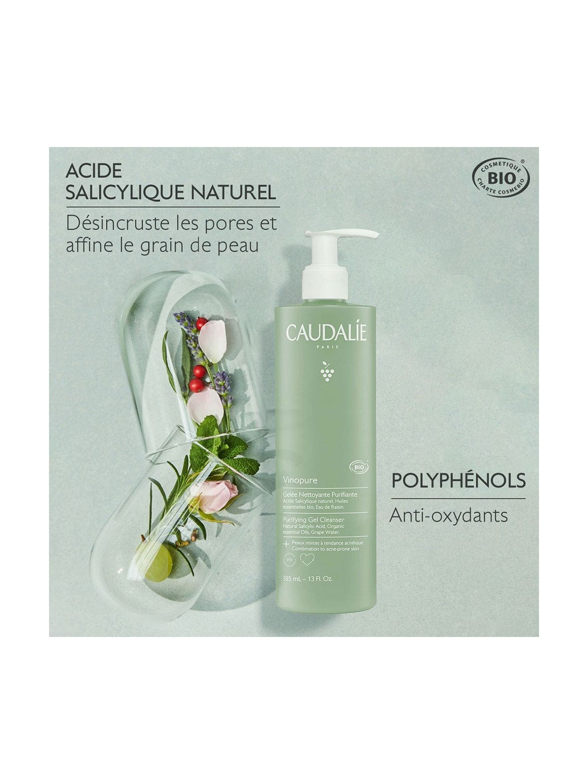 Caudalie Vinopure Gelée Nettoyante Purifiante Bio 385ml