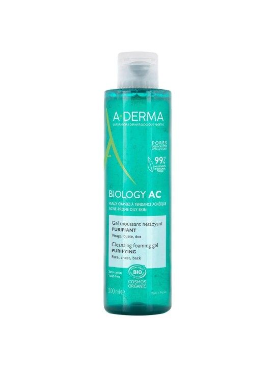 A-Derma Biology AC Gel Moussant Nettoyant Purifiant Bio Peaux Grasses à Tendance Acnéique 200ml