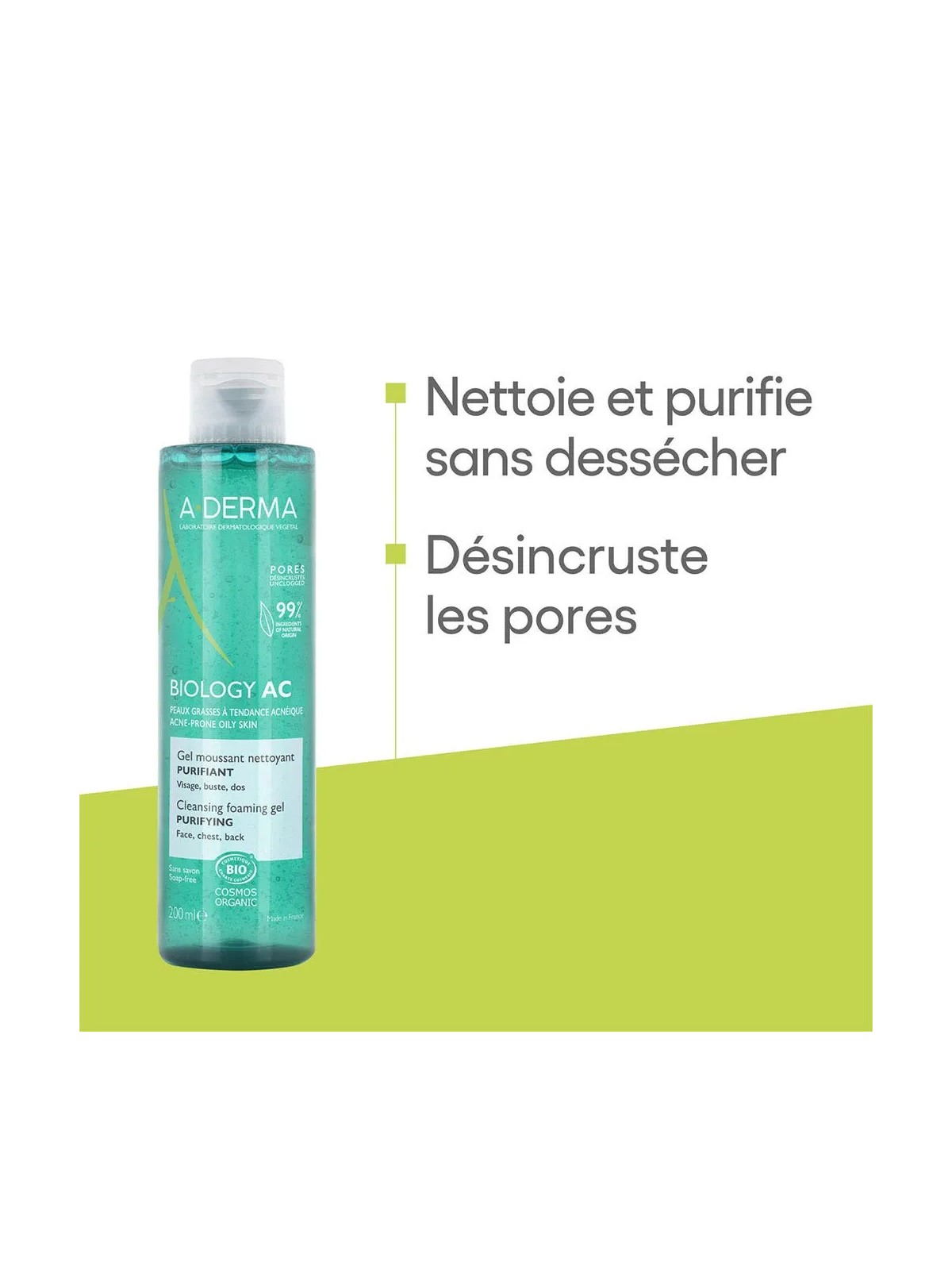 A-Derma Biology AC Gel Moussant Nettoyant Purifiant Bio Peaux Grasses à Tendance Acnéique 200ml