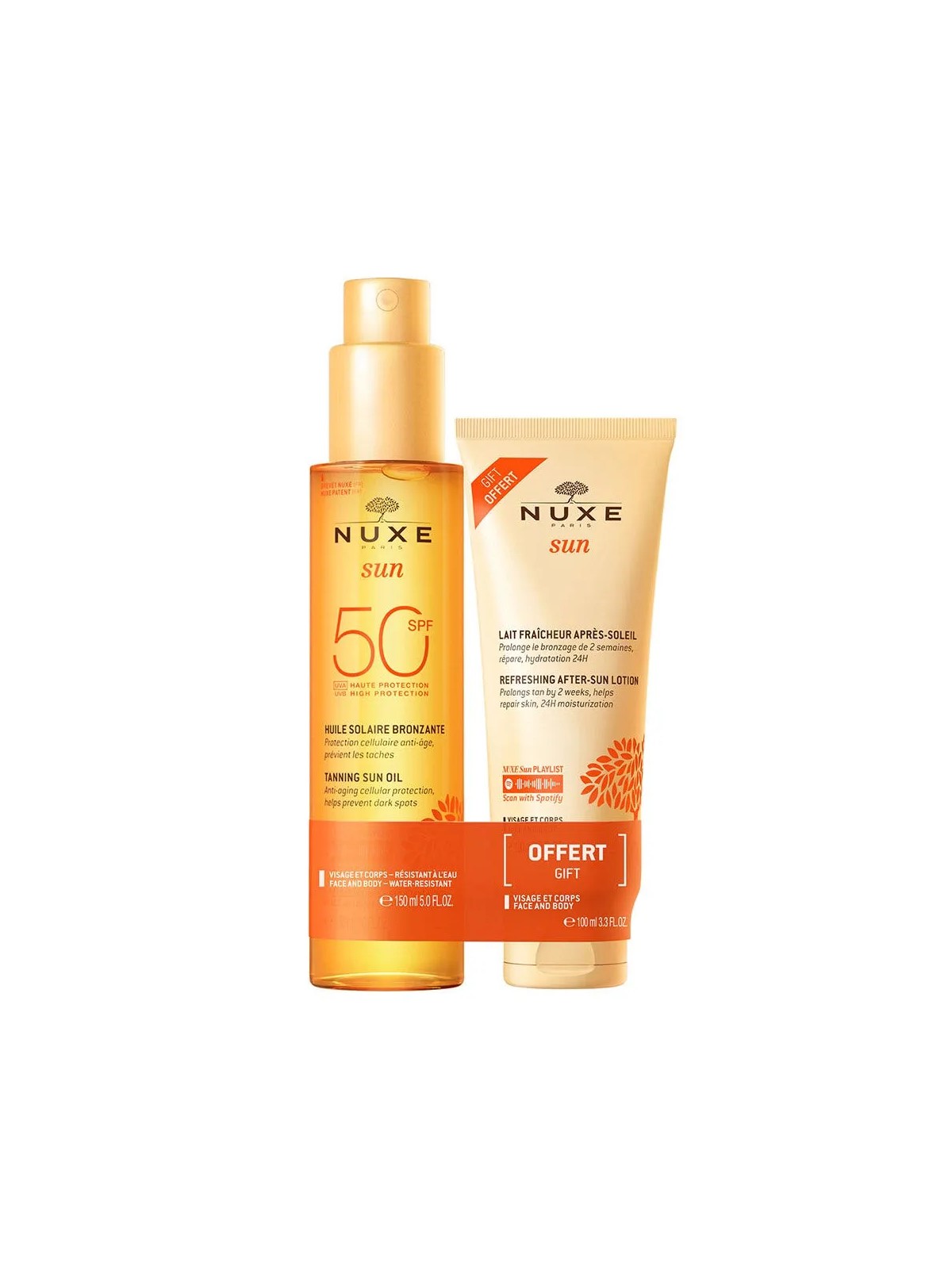 Nuxe Sun Huile bronzante haute protection SPF50 150ml + Lait fraicheur après-soleil 100ml