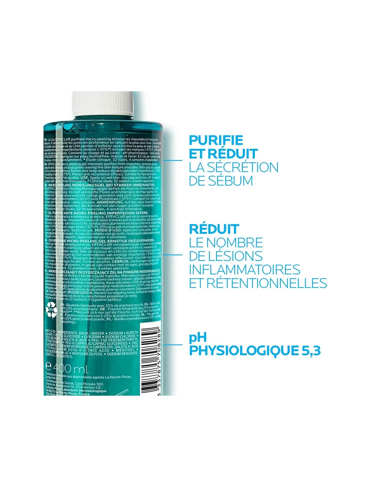 La Roche-Posay Effaclar Gel nettoyant anti-imperfections à l’acide salicylique 400ml